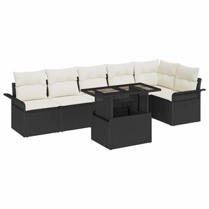 vidaXL Ensemble de canapé de jardin 7 pc Noir polyrotin