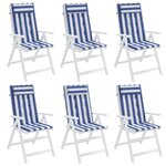 vidaXL Coussins de chaise à dossier haut lot de 6 rayures bleu/blanc
