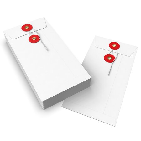 Lot de 20 enveloppes blanche + rouge à rondelle et ficelle 220x110