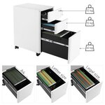Caisson de bureau placard de rangement 30 x 46 x 59 2 cm mobile avec roulettes et serrure pour documents et dossier suspendu avec 3 tiroirs blanc 12_0004825