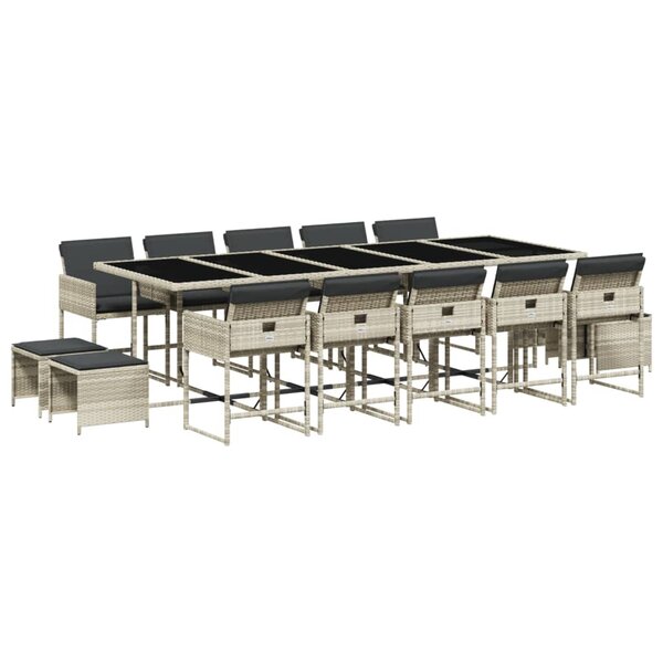 vidaXL Ensemble à manger de jardin et coussins 15 Pièces gris clair rotin