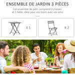 Salon de jardin bistro pliable - table carrée dim. 60L x 60l x 71H cm avec 2 chaises - métal thermolaqué gris