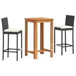 vidaXL Ensemble de bar de jardin 3 Pièces noir bois massif acacia rotin