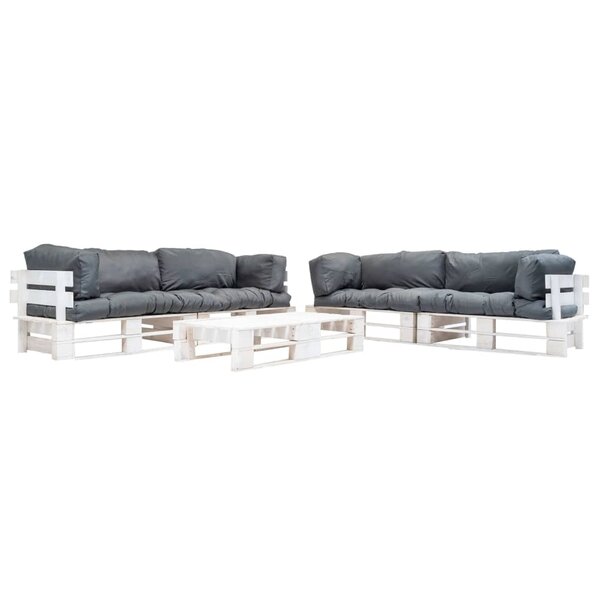 Salon de jardin meuble d'extérieur ensemble de mobilier palette 6 pièces avec coussins gris bois 02_0018423