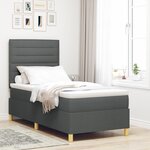 vidaXL Lit à ressorts avec matelas gris foncé 90x200 cm en tissu