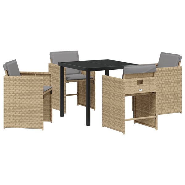 vidaXL Ensemble de salle à manger de jardin 5 pièces avec coussins Beige Poly Rattan