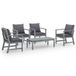 vidaXL Salon de jardin 5 Pièces avec coussin Bois d'acacia solide Gris