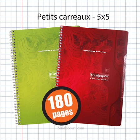 Carnet répertoire spirale 21x29 7 petits carreaux 5x5 100p calligraphe