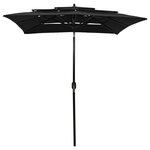 vidaXL Parasol à 3 niveaux avec mât en aluminium Noir 2x2 m