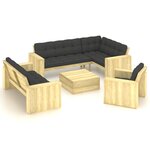 vidaXL Salon de jardin 4 Pièces avec coussins bois de pin imprégné