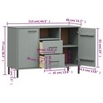 vidaXL Buffet avec pieds en métal Gris 113x40x77 cm Bois massif OSLO