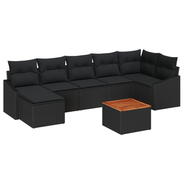 vidaXL Ensemble de canapé de jardin 8 pièces avec coussins en poly rattan noir et acacia