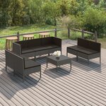 vidaXL Salon de jardin 8 Pièces avec coussins résine tressée gris
