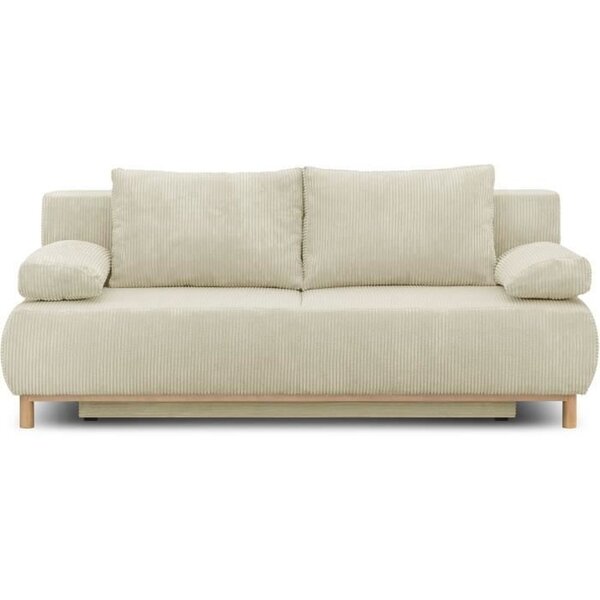 Banquette convertible 3 places MIKA - Velours côtelé Beige - Coffre de rangement - 192 x 84 x 93 cm