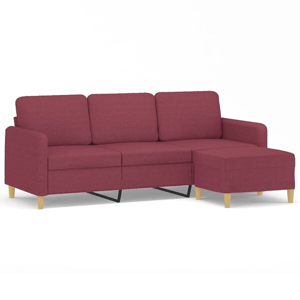 vidaXL Canapé à 3 places avec repose-pieds Rouge bordeaux 180 cm Tissu