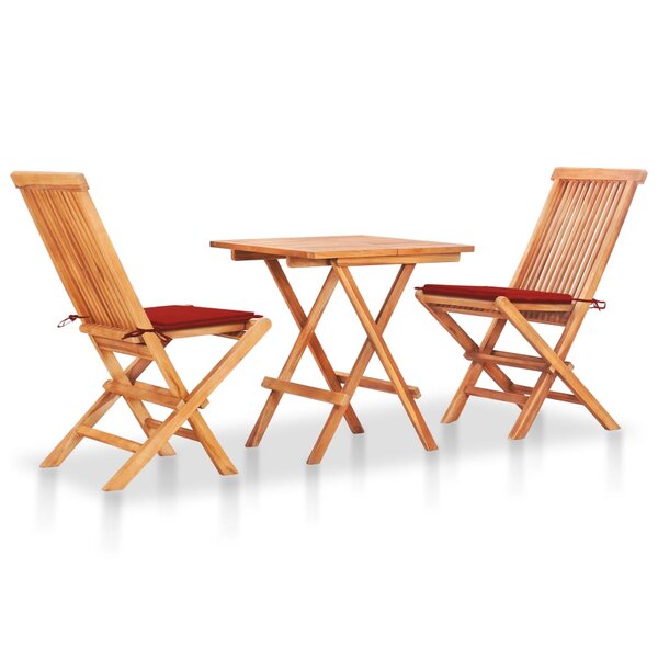 vidaXL Ensemble de bistro 3Pièces avec coussins rouge Bois de teck massif