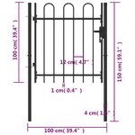 vidaXL Portillon simple porte avec dessus arqué Acier 1x1 m Noir