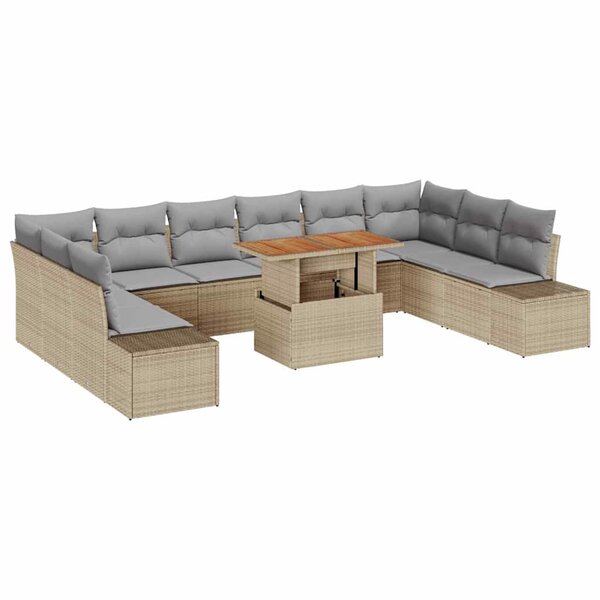 vidaXL Ensemble de canapé de jardin 11 Pièces Beige Poly rotin