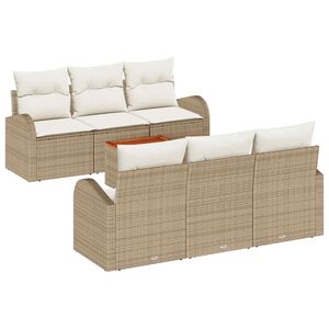 vidaXL Ensemble de canapé de jardin avec coussin 7 Pièces Beige polyrotin