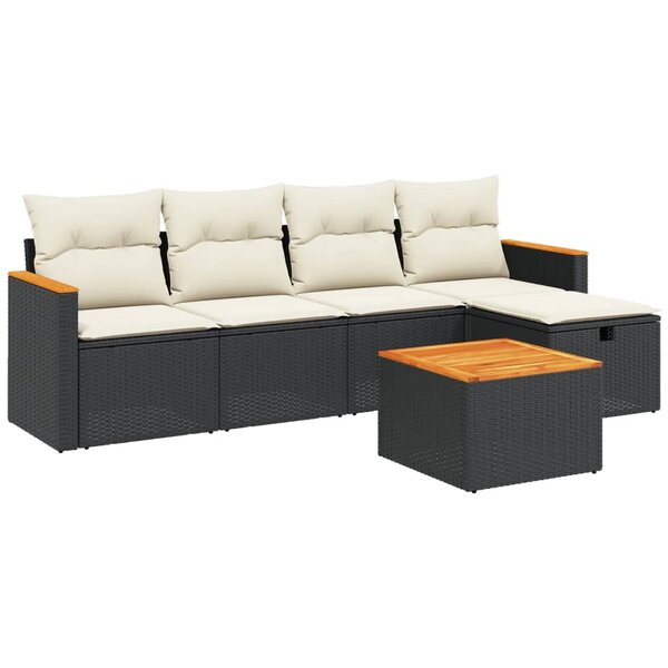 vidaXL Salon de jardin 6 Pièces avec coussins noir résine tressée