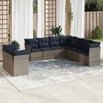 vidaXL Salon de jardin 9 Pièces avec coussins gris résine tressée