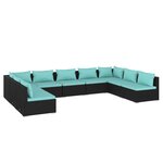 vidaXL Salon de jardin 9 Pièces avec coussins Résine tressée Noir