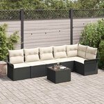 vidaXL Ensemble de canapé de jardin avec coussin 7 Pièces Noir Poly rotin