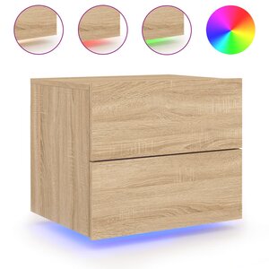 vidaXL Table de chevet murale avec lumières LED chêne sonoma