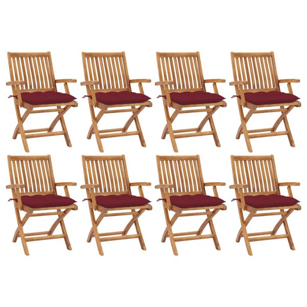 vidaXL Chaises pliables de jardin avec coussins 8 Pièces Teck solide
