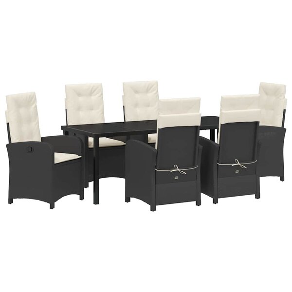 vidaXL Ensemble de salle à manger pour jardin 7 Pièces Noir polyrotin