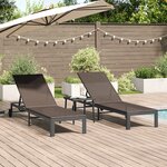 vidaXL Chaises longues 2 Pièces avec roues et table en poly rattan marron