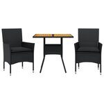 vidaXL Ensemble à manger de jardin et coussins 3 Pièces noir rotin acacia