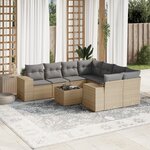 vidaXL Salon de jardin avec coussins 9 Pièces beige résine tressée