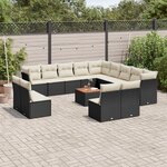 vidaXL Salon de jardin avec coussins 14 Pièces noir résine tressée