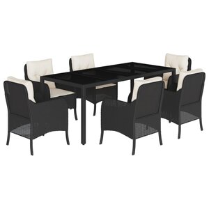 vidaXL Ensemble à manger de jardin coussins 7Pièces Noir Résine tressée