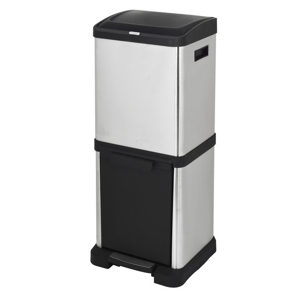 Poubelle tri sélectif oslo gris acier inoxydable 34 l
