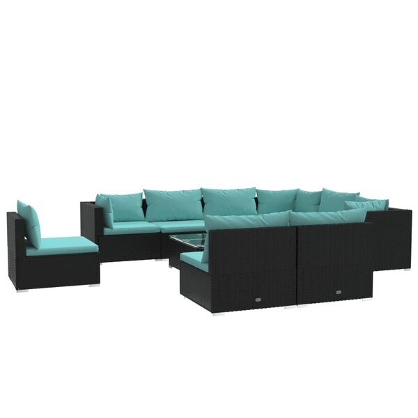 vidaXL Salon de jardin 10 Pièces avec coussins Résine tressée Noir