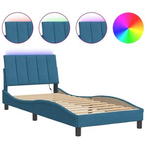 vidaXL Cadre de lit avec LED sans matelas Hanko bleu 90x200 cm velours