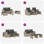 vidaXL Salon de jardin 5 Pièces coussins empilable gris clair polyrotin
