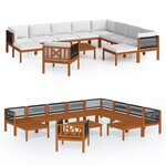 vidaXL Salon de jardin 12 pièces avec coussins  bois d'acacia crème et corde