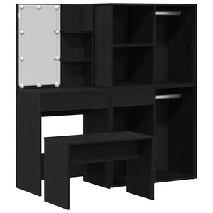 vidaXL Ensemble de table de maquillage avec LED 4 Pièces Chêne noir