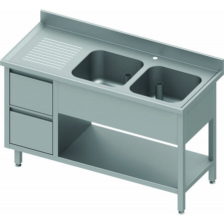 Plonge inox pro - meuble à 2 tiroirs & etagère - 700 mm - stalgast -  - acier inoxydable1700x700 x700x900mm