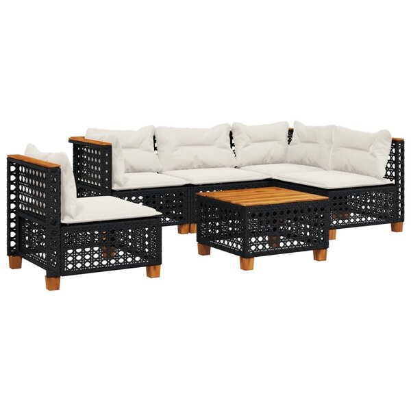 vidaXL Salon de jardin 6 Pièces avec coussins noir résine tressée