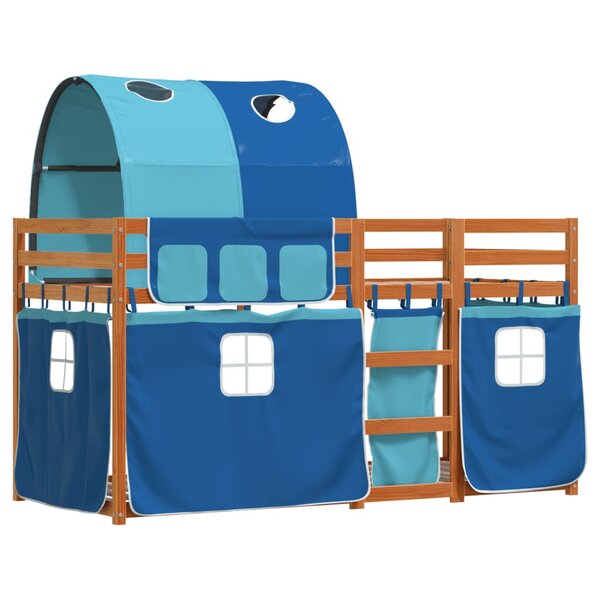 vidaXL Lit superposé avec rideaux bleu 90x190 cm bois pin massif