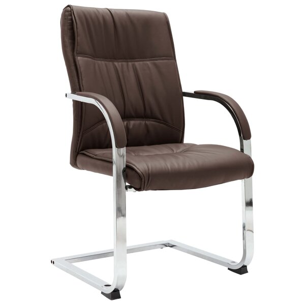 Chaise fauteuil siège de bureau informatique étude cantilever similicuir brun 02_0023993