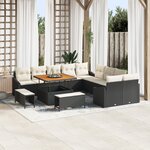 Ensemble Canapé Jardin vidaXL 13 Pièces avec Coussins Poly Rattan Noir Acacia