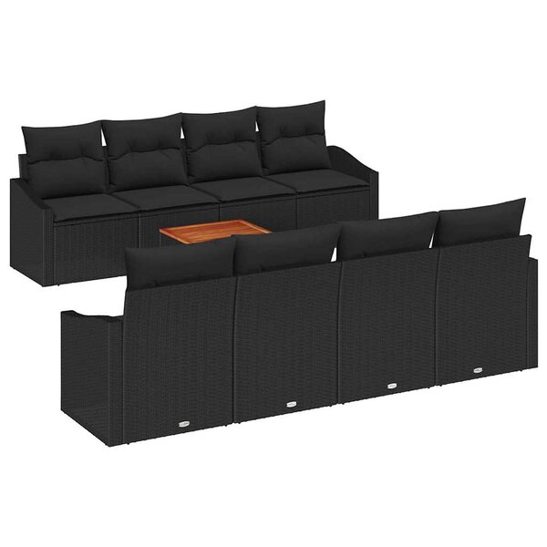 vidaXL Ensemble de canapé de jardin avec coussin 9 Pièces Noir polyrotin