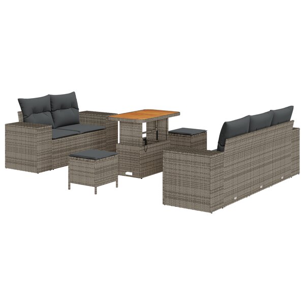 vidaXL Ensemble de 8 Pièces de Sofas de Jardin avec Coussins Gris Poly Rattan Acacia