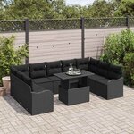vidaXL Ensemble de canapé de jardin 10 Pièces Noir Poly rotin