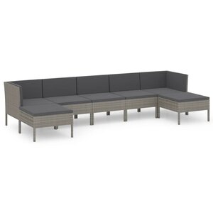 vidaXL Salon de jardin 7 Pièces avec coussins résine tressée gris